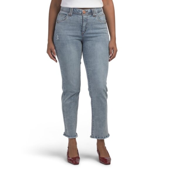 DEMOCRACY Light Blue Ab Tech Slim Straight Fray Jeans - Picture 1 of 2